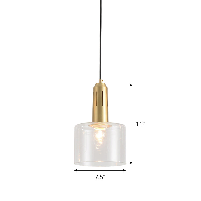 Postmodern Brass Pendant Lamp with Clear Glass Shade: Sleek Dining Room Hanging Light