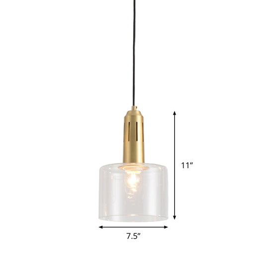 Brass Pendant Lamp With Clear Glass Shade - Postmodern 1-Light Dining Room Hanging Light
