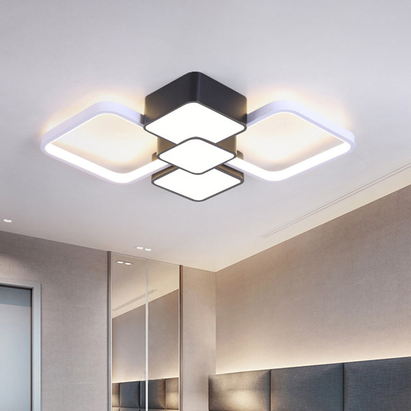 Modern Square Flush Mount LED Ceiling Light in Black with Warm/White Light, 18"/21.5" Wide
