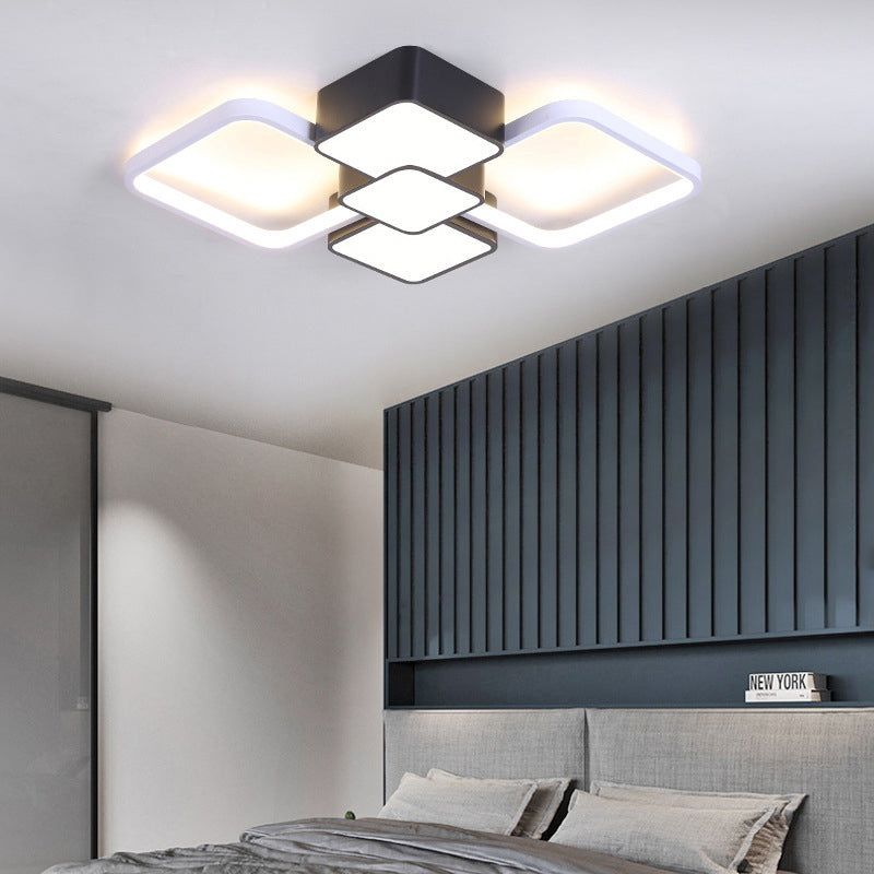 Modern Square Flush Mount LED Ceiling Light in Black with Warm/White Light, 18"/21.5" Wide