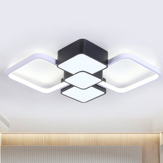 Modern Square Flush Mount LED Ceiling Light in Black with Warm/White Light, 18"/21.5" Wide