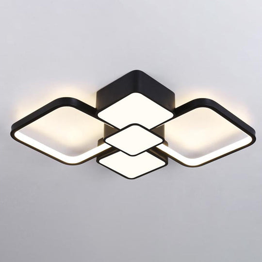 Modern Square Flush Mount LED Ceiling Light in Black with Warm/White Light, 18"/21.5" Wide