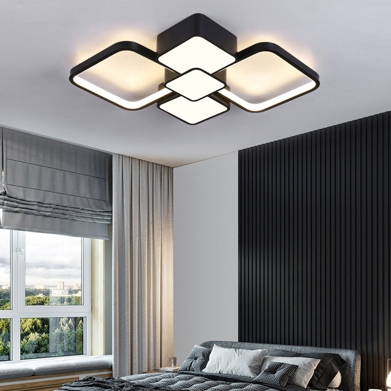 Modern Square Flush Mount LED Ceiling Light in Black with Warm/White Light, 18"/21.5" Wide