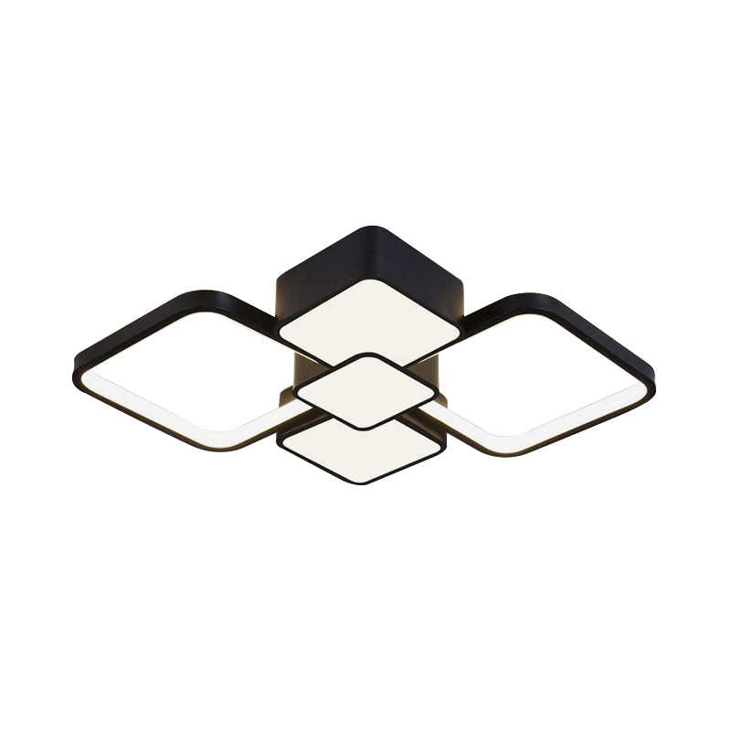 Modern Square Flush Mount LED Ceiling Light in Black with Warm/White Light, 18"/21.5" Wide