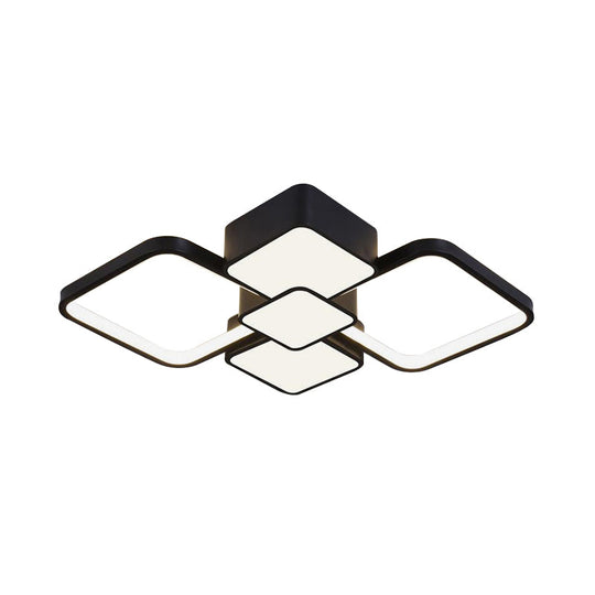 Modern Square Flush Mount LED Ceiling Light in Black with Warm/White Light, 18"/21.5" Wide
