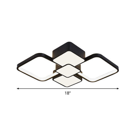 Modern Square Flush Mount LED Ceiling Light in Black with Warm/White Light, 18"/21.5" Wide