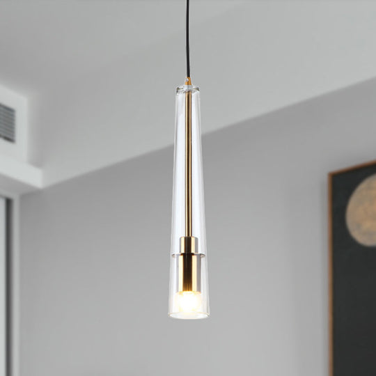 Modern Clear Glass Hanging Lamp Kit - Tubular 1-Head Gold Pendant Light For Dining Room