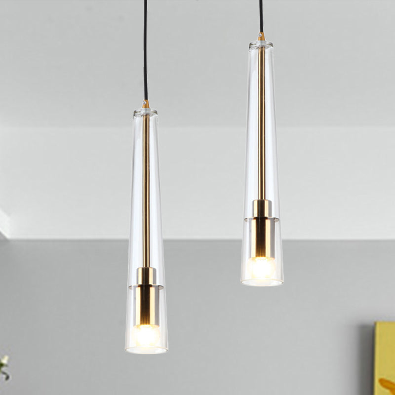 Modern Clear Glass Hanging Lamp Kit - Tubular 1-Head Gold Pendant Light For Dining Room