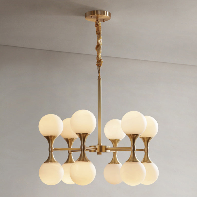 Postmodern Brass Globe Hanging Ceiling Light With Opal Glass Chandelier - 12/16 Heads 12 /