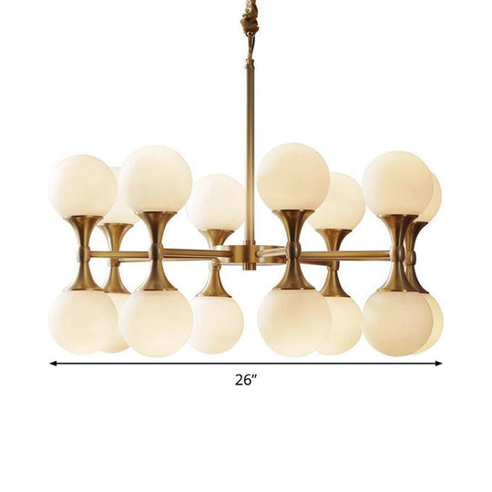 Opal Glass Chandelier Light with 12/16 Brass Globe Heads – Postmodern Ceiling Hanging Lamp