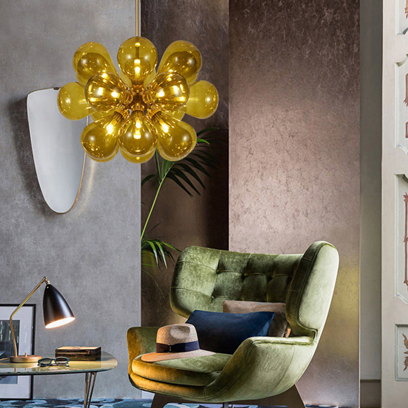 Modern 18-Head Cognac Glass Bubble Ceiling Light Chandelier Fixture