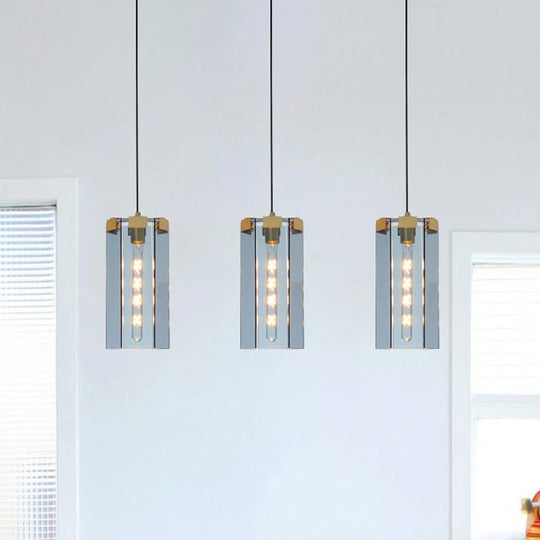 Modern Gold Pendant Light Kit with Hexagon Blue Gray Glass Shade for Bedroom