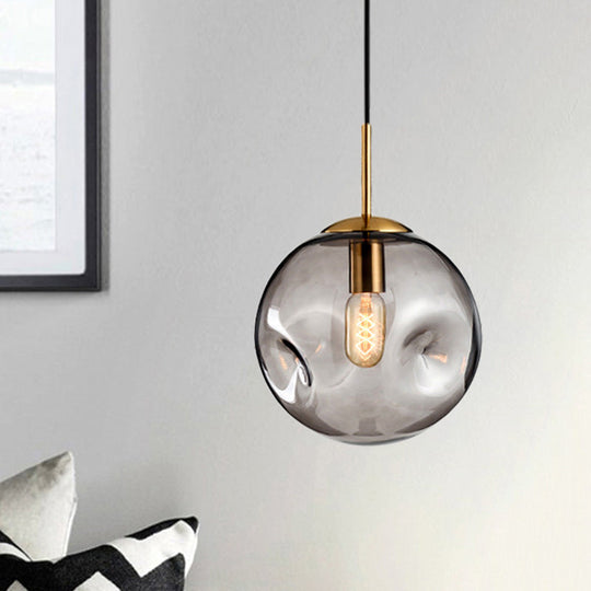 Modern Amber/Smoke Gray Globe Pendant Light - Nordic Style Dimpled Glass 1-Head Design Ideal For