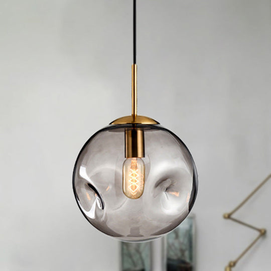 Modern Amber/Smoke Gray Globe Pendant Light - Nordic Style Dimpled Glass 1-Head Design Ideal For