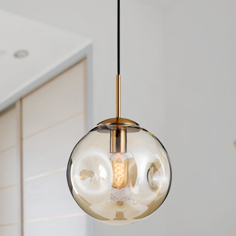 Nordic Amber/Smoke Gray Globe Pendant Light - Elegant Dining Room Ceiling Fixture