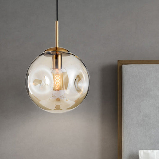 Modern Amber/Smoke Gray Globe Pendant Light - Nordic Style Dimpled Glass 1-Head Design Ideal For