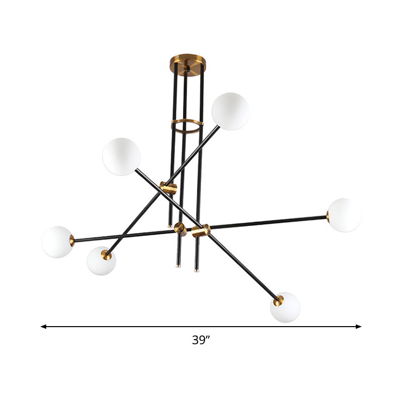 Minimalist Metal Hanging Lamp with 6-Head Black Chandelier in Opal Glass Shade