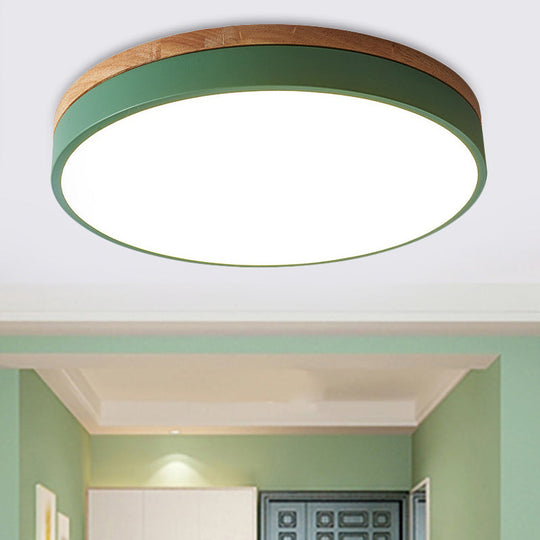 Modern LED Green Flush Mount Ceiling Light with Acrylic Diffuser - Available in 12"/16"/19.5" Widths