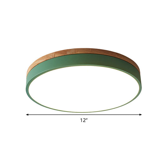 Modern LED Green Flush Mount Ceiling Light with Acrylic Diffuser - Available in 12"/16"/19.5" Widths
