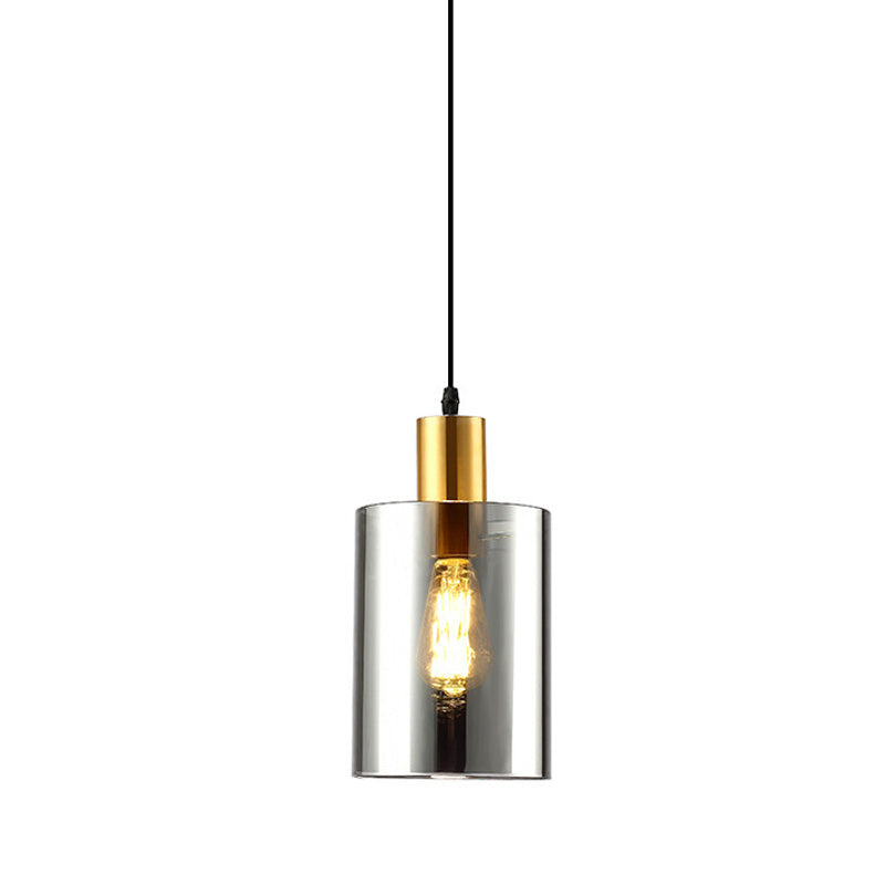 Postmodern Smoke Gray Glass Cylinder Pendant Light Fixture - Bedroom Hanging Lamp Kit