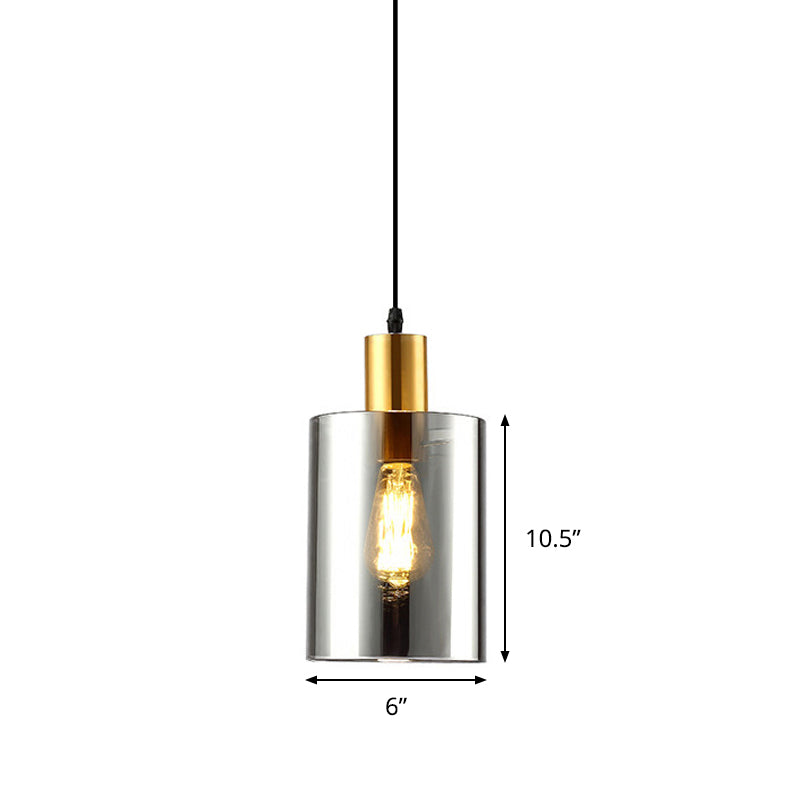 Postmodern Smoke Gray Glass Cylinder Pendant Light Fixture - Bedroom Hanging Lamp Kit