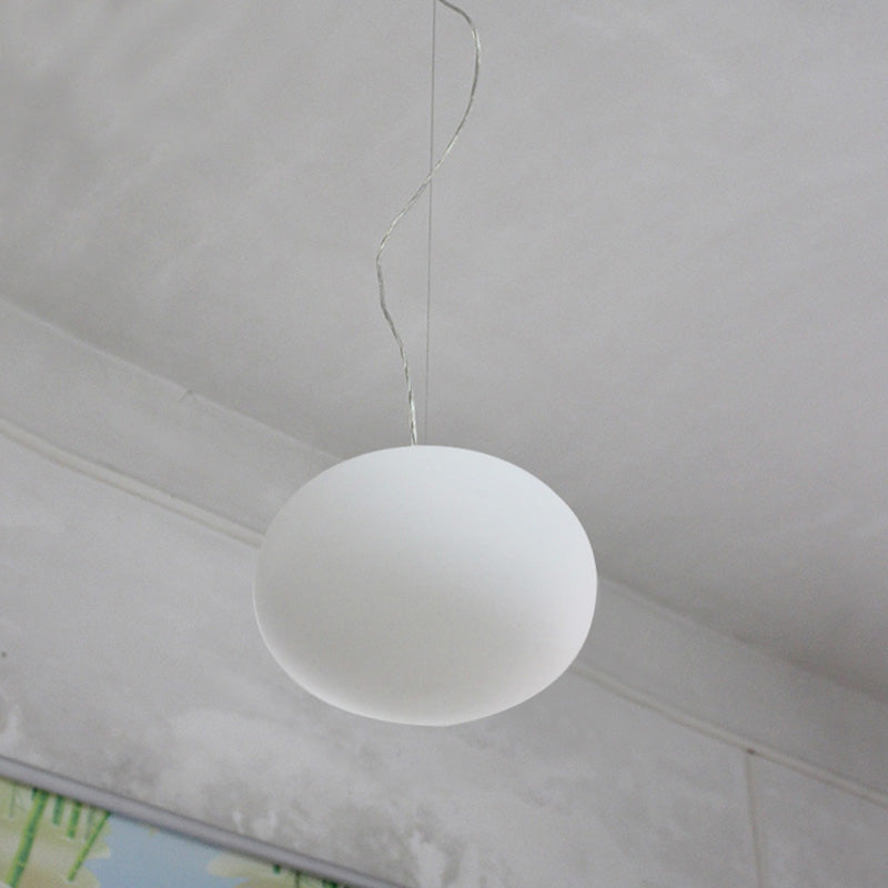 Minimalist White Glass Oval Pendant Lamp - 1 Head, 9.5"/18" Wide Hanging Light for Dining Room