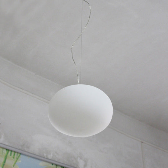 Minimalist White Glass Oval Pendant Lamp - 1 Head, 9.5"/18" Wide Hanging Light for Dining Room