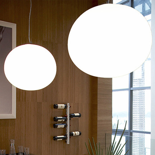 Minimalist White Glass Oval Pendant Lamp - 1 Head, 9.5"/18" Wide Hanging Light for Dining Room