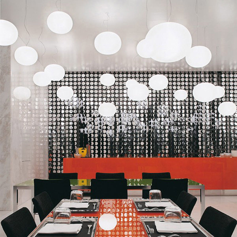 Minimalist White Glass Oval Pendant Lamp - 1 Head, 9.5"/18" Wide Hanging Light for Dining Room