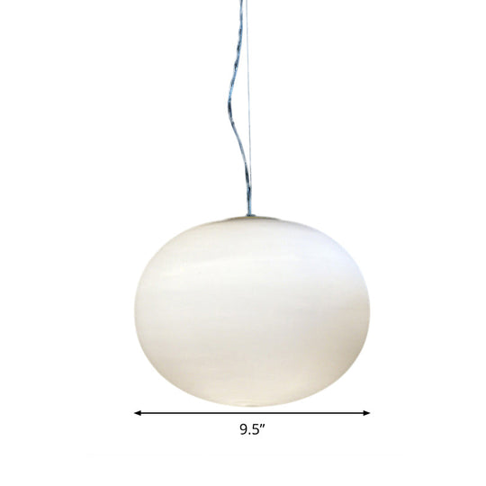 Minimalist White Glass Oval Pendant Lamp - 1 Head 9.5/18 Wide Ideal For Dining Room