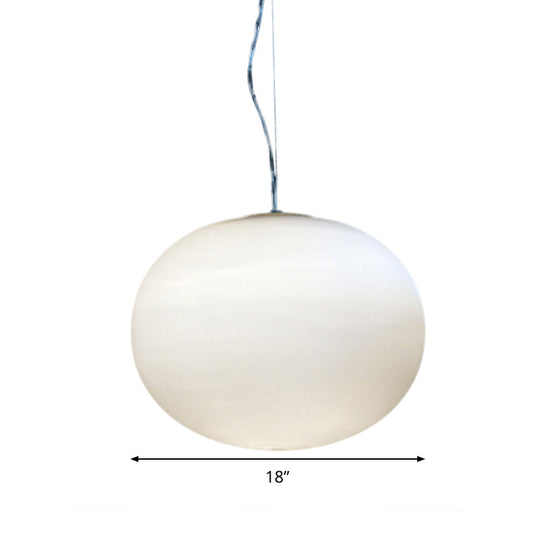 Minimalist White Glass Oval Pendant Lamp - 1 Head, 9.5"/18" Wide Hanging Light for Dining Room