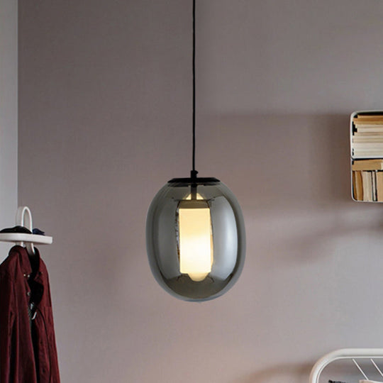 Simple Style Black Glass Pendant Light Kit - Oval Bedroom Hanging Lamp 1 Head 7/8.5 Wide