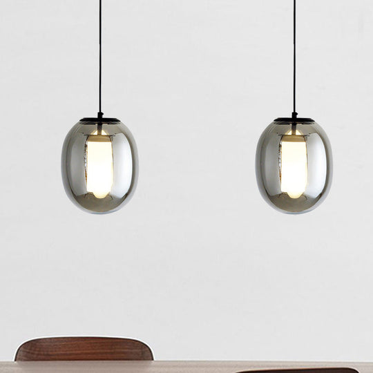 Simple Style Black Glass Pendant Light Kit - Oval Bedroom Hanging Lamp 1 Head 7/8.5 Wide