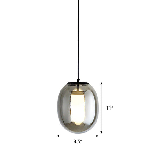 Simple Style Black Glass Pendant Light Kit - Oval Bedroom Hanging Lamp 1 Head 7/8.5 Wide