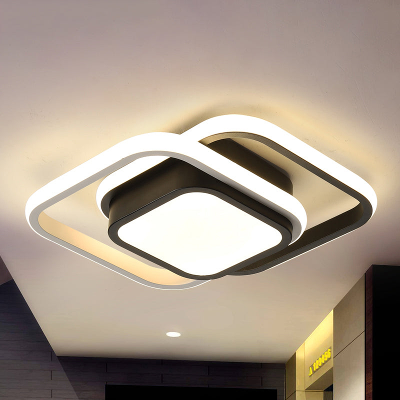 Contemporary Black Metal LED Ceiling Light Fixture - Round/Square Design with Warm/White/3 Color Light