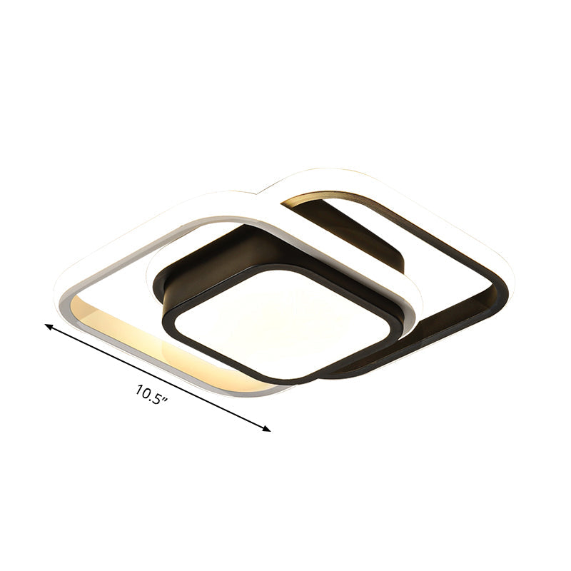 Contemporary Black Metal LED Ceiling Light Fixture - Round/Square Design with Warm/White/3 Color Light