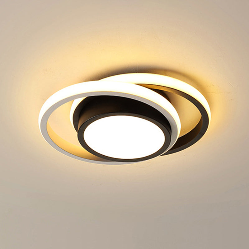 Contemporary Black Metal LED Ceiling Light Fixture - Round/Square Design with Warm/White/3 Color Light