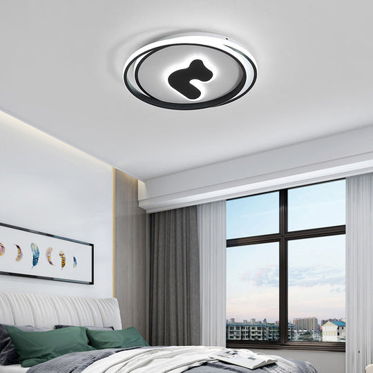 Modern Black LED Flush Mount Ceiling Light Fixture - 16.5"/20.5" Wide Circle Acrylic, White/Yellow Light, Remote Control Dimming