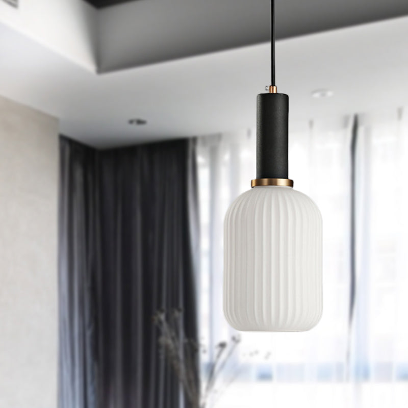 Macaron Black/Pink/Blue Pendant Dining Room Light With White Glass Shade - 5/8/12 Wide Black / 5