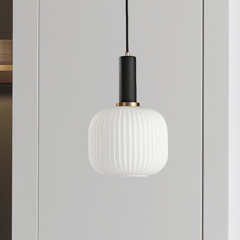 Macaron Black/Pink/Blue Pendant Dining Room Light With White Glass Shade - 5/8/12 Wide