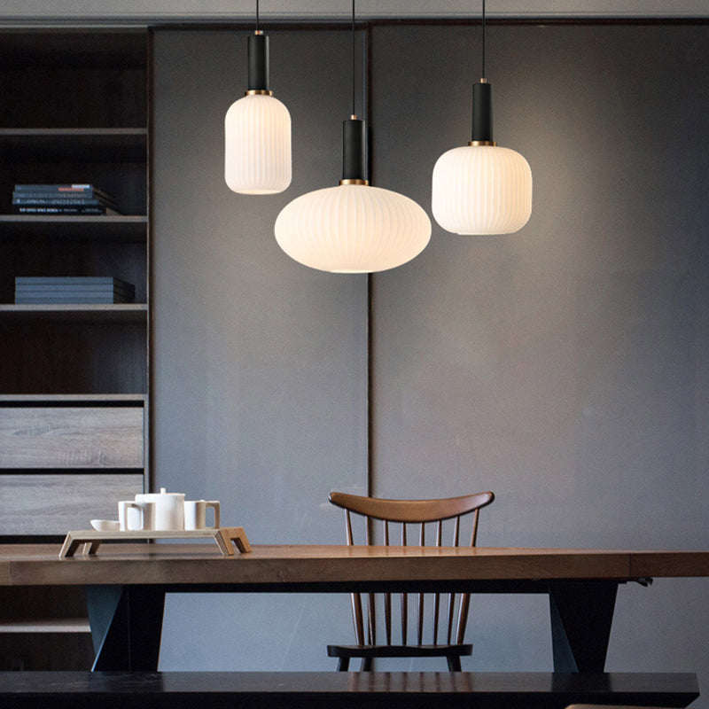 Macaron Black/Pink/Blue Pendant Dining Room Light With White Glass Shade - 5/8/12 Wide