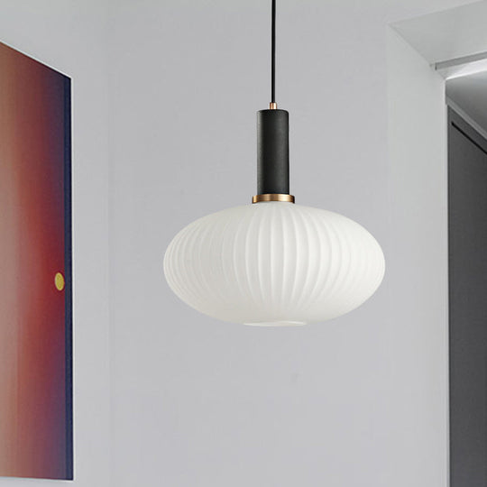 Macaron Black/Pink/Blue Pendant Dining Room Light With White Glass Shade - 5/8/12 Wide