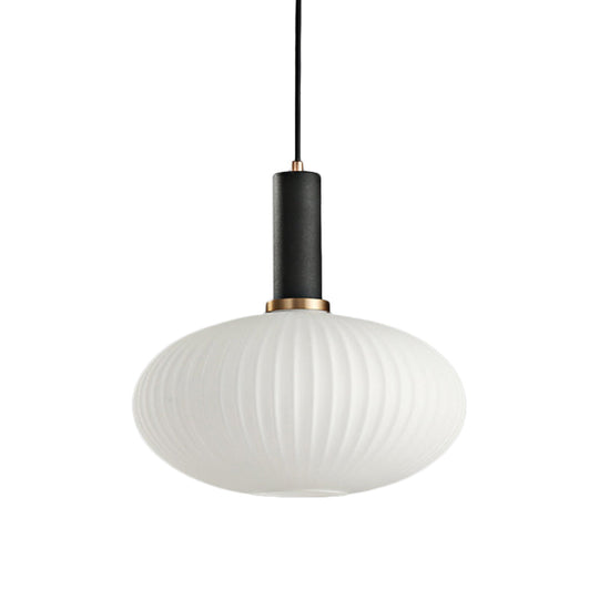 Macaron Pendant Light: Black/Pink/Blue, Cylinder/Oval/Drum White Glass Shade, 5"/8"/12" Wide