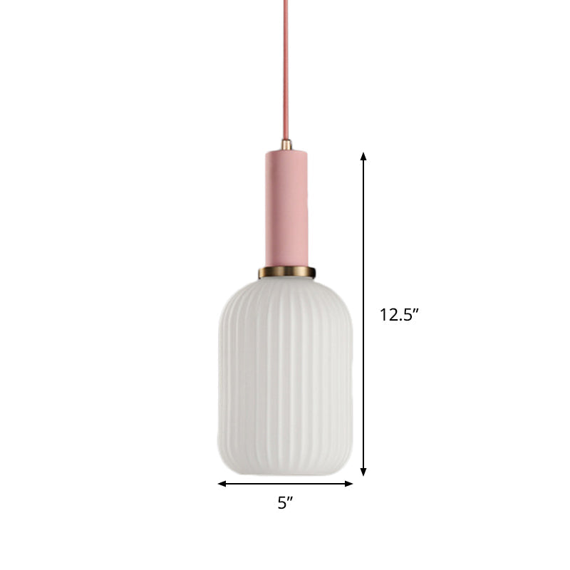 Macaron Black/Pink/Blue Pendant Dining Room Light With White Glass Shade - 5/8/12 Wide