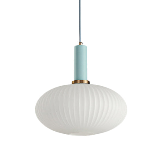 Macaron Black/Pink/Blue Pendant Dining Room Light With White Glass Shade - 5/8/12 Wide