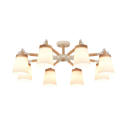 Nordic Style Conical Chandelier - 6/8 Lights White Hanging Light With Frosted Glass Ideal For Living