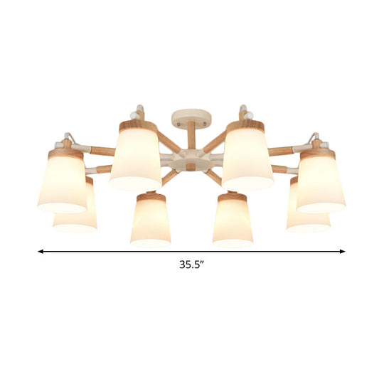 Nordic Style Conical Chandelier - 6/8 Lights White Hanging Light With Frosted Glass Ideal For Living