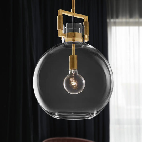 Lampe suspendue postmoderne à 1 tête en laiton, dôme/globe/cône avec abat-jour en verre transparent, 12"/12,5"/14" de large