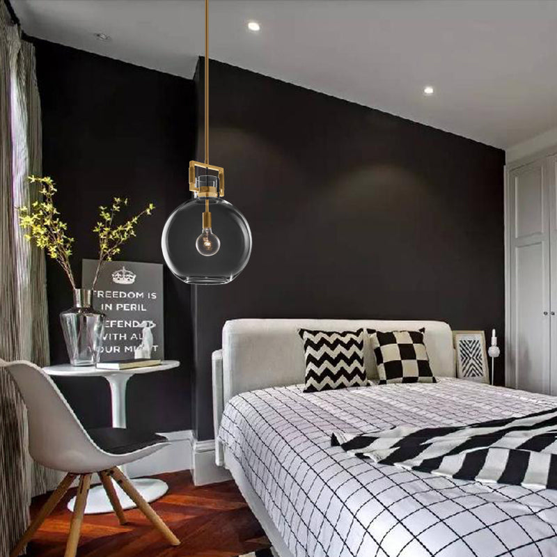 Lampe suspendue postmoderne à 1 tête en laiton, dôme/globe/cône avec abat-jour en verre transparent, 12"/12,5"/14" de large