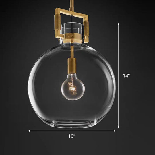 Lampe suspendue postmoderne à 1 tête en laiton, dôme/globe/cône avec abat-jour en verre transparent, 12"/12,5"/14" de large